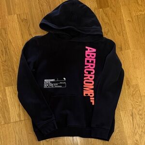 Abercrombie & Fitch Black Hoodie with Vertical Pink-Orange Logo